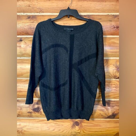 Calvin Klein Monogram Black Sweater Merino Wool Large - Picture 1 of 9